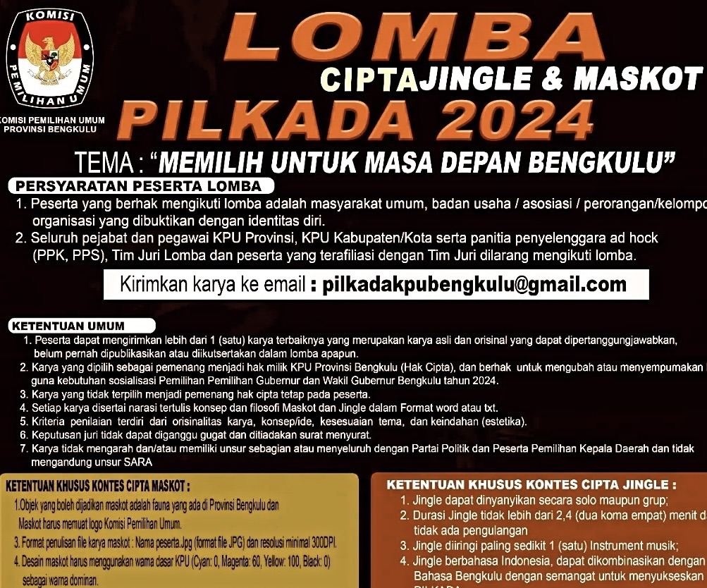 Catat! Berikut Ketentuan Umum dan Khusus Lomba Jingle dan Maskot Pilkada Bengkulu 2024