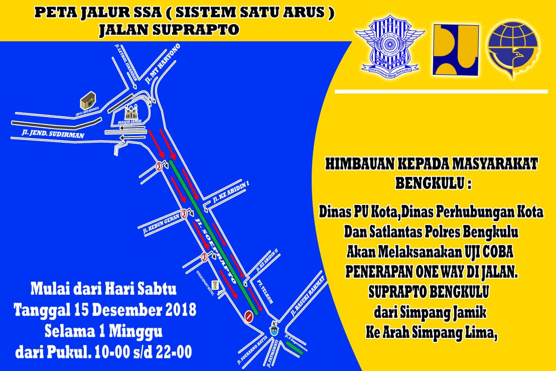 15 Desember, Uji Coba Satu Arah di Jalan Soeprapto