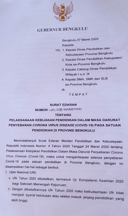 Libur Sekolah Diperpanjang Hingga 13 April 2020