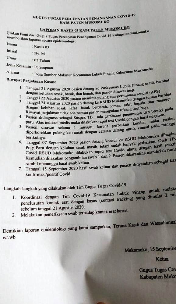 Warga Mukomuko Terkonfirmasi Covid-19 Kembali Bertambah