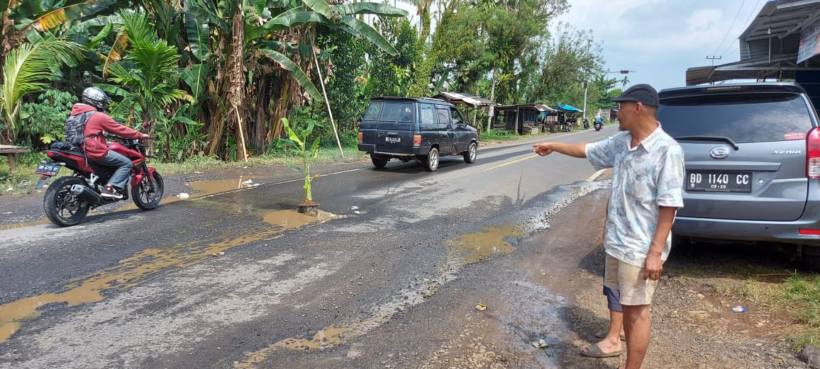 Jalan Lintas Bengkulu-Kepahiang Rusak Warga Tanami Pohon Pisang