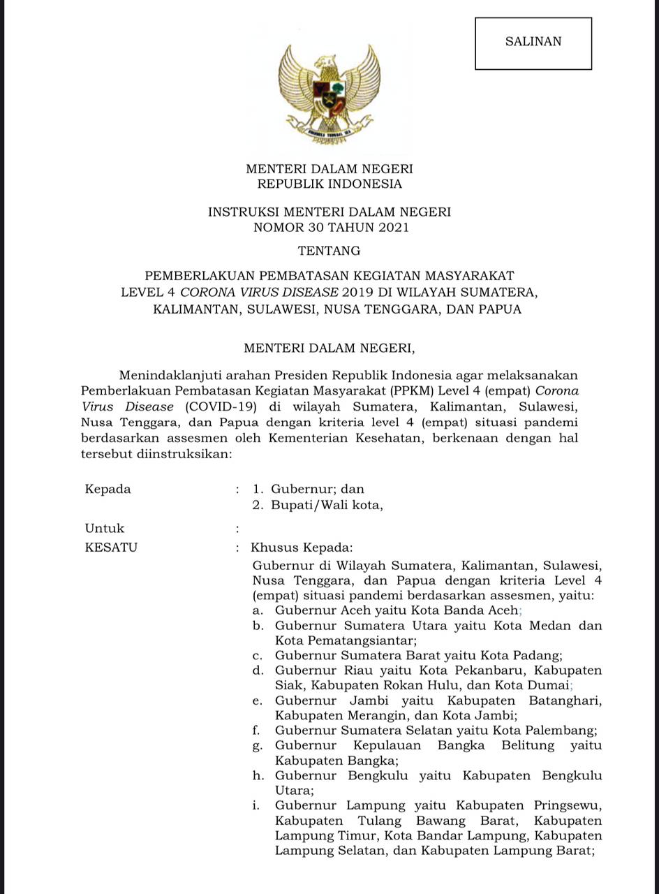 Bengkulu Utara Naik Level 4, Kota Bengkulu Turun Level 3