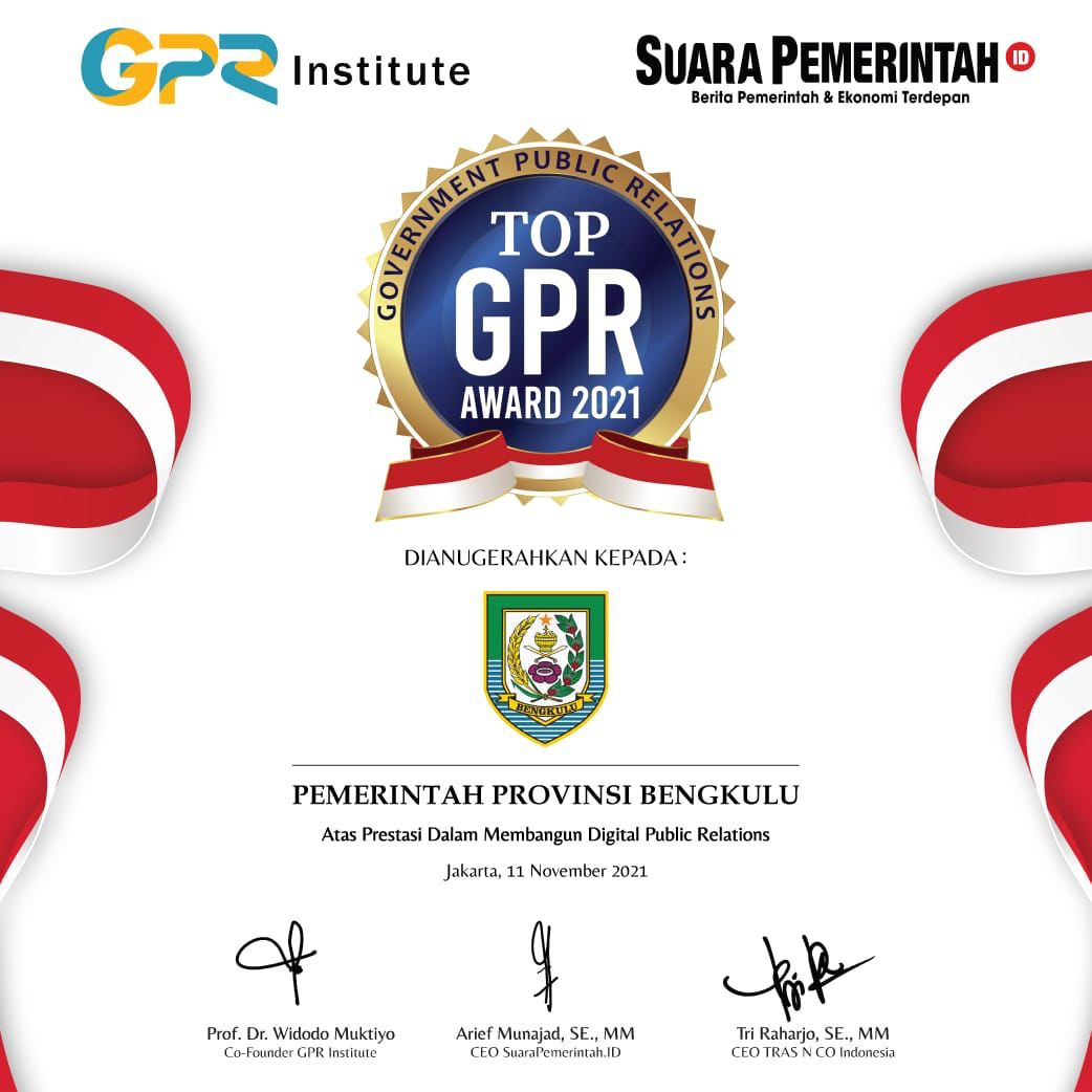 Pemprov Bengkulu Raih Penghargaan TOP GPR 2021