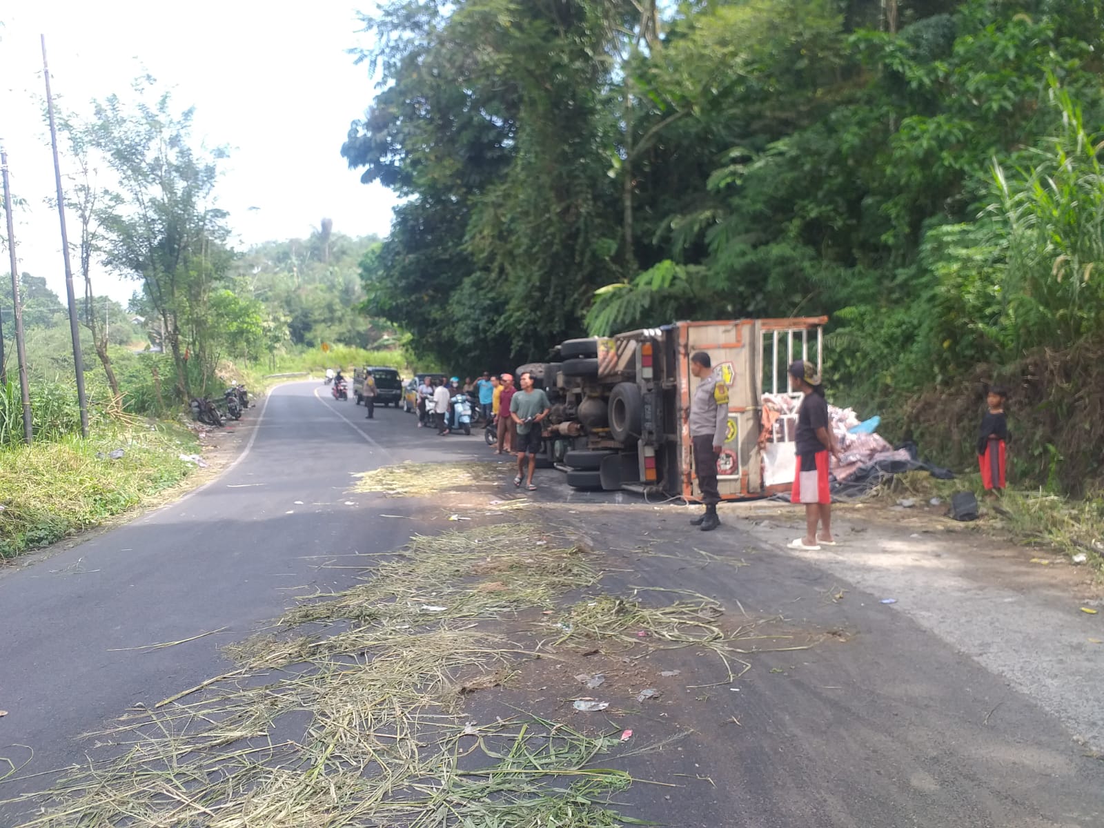 Kecelakaan Tunggal, Truk Bermuatan Barang Terguling di Jalan Lintas Kepahiang-Curup