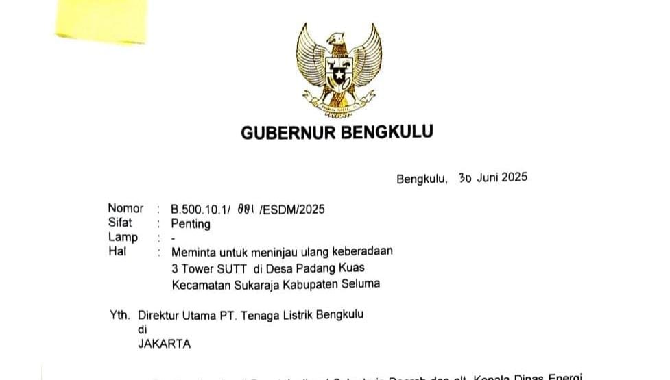 Gubernur Bengkulu Minta Evaluasi 3 Tower SUTT PLTU Batubara di Padang Kuas Seluma