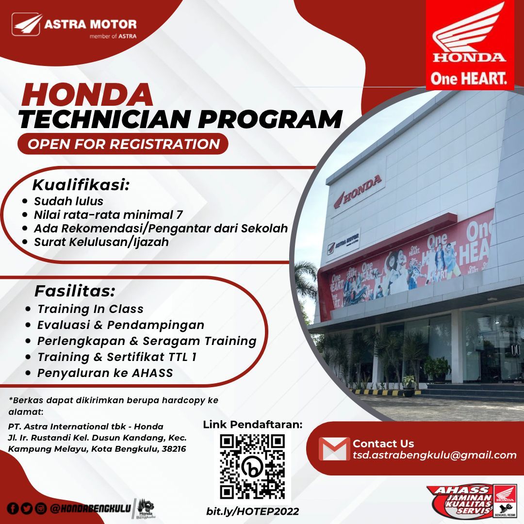 Astra Motor Bengkulu Buka Pendaftaran Honda Technical Program