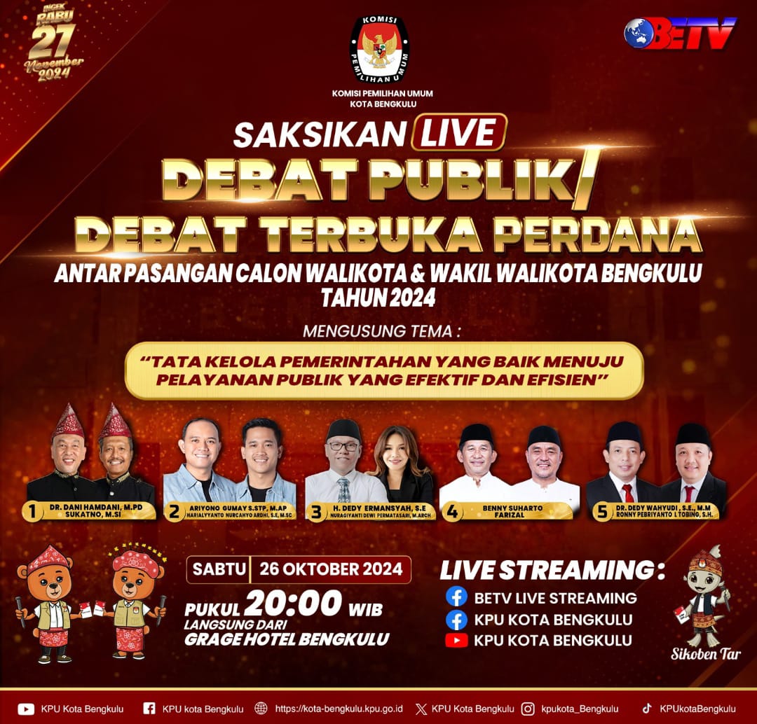 Masyarakat Bisa Saksikan Debat Pilwakot Bengkulu Via Medsos BETV dan KPU, Berikut Linknya