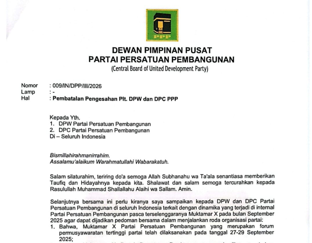 Muswil Bengkulu Dinyatakan Ilegal, Kursi Ketua PPP Kembali ke Erwin Octavian