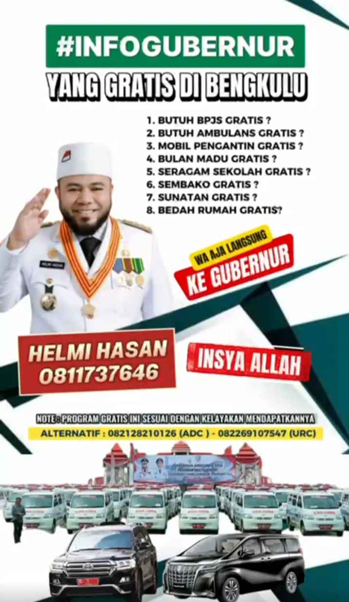 Gubernur Helmi Hasan Buka Akses Bantuan Gratis, Warga Bisa Chat Langsung via WhatsApp