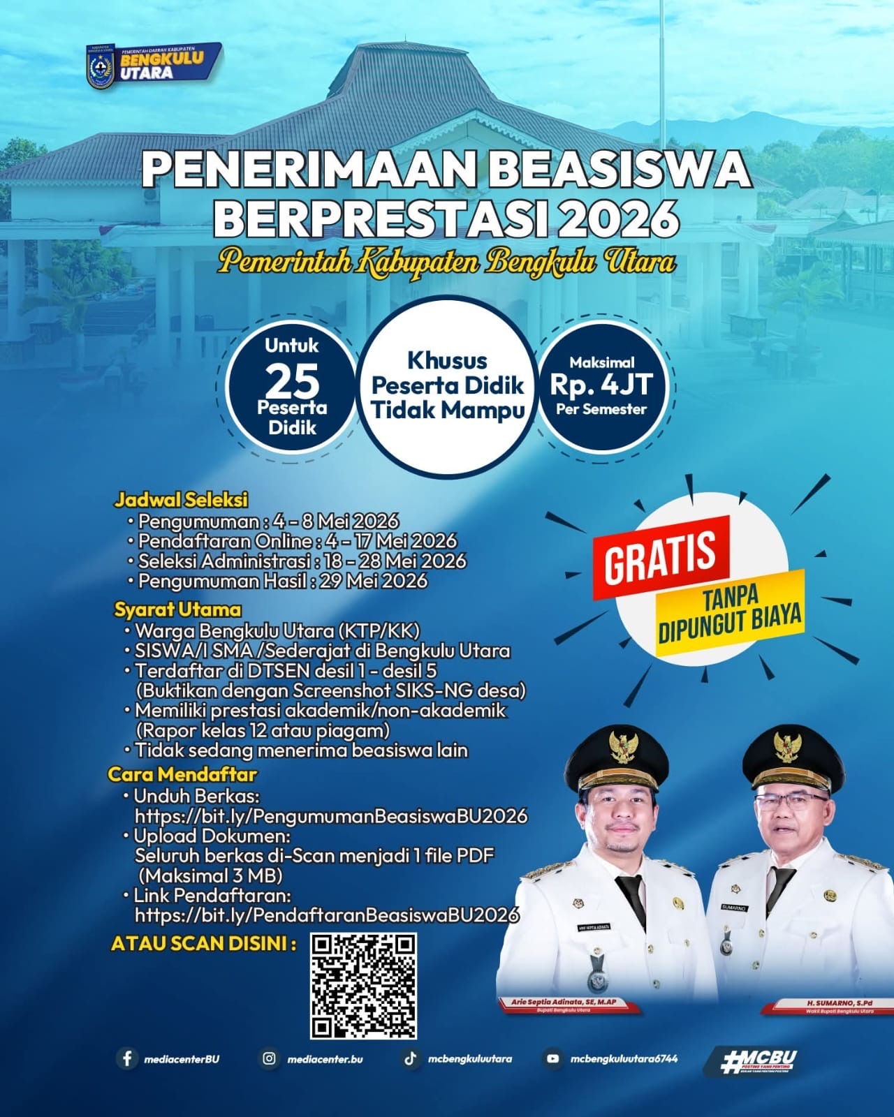 Bantu Pelajar Kurang Mampu, Pemkab Bengkulu Utara Buka Seleksi Beasiswa Berprestasi Secara Online
