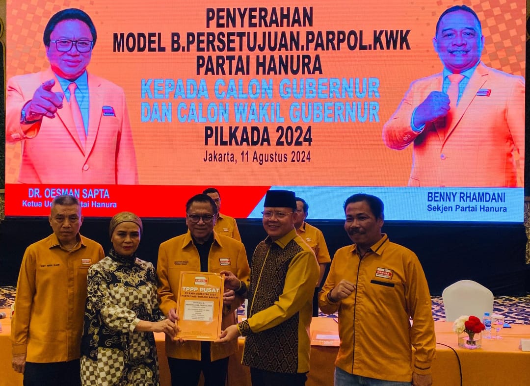 Partai Hanura Resmi Dukung Rohidin Mersyah-Meriani Maju Pilgub Bengkulu 2024, Langsung Diserahkan Surat B1-KWK