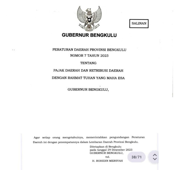 Opsen Pajak Capai 66 Persen di Bengkulu Hasil Kebijakan Kepemimpinan Lama 