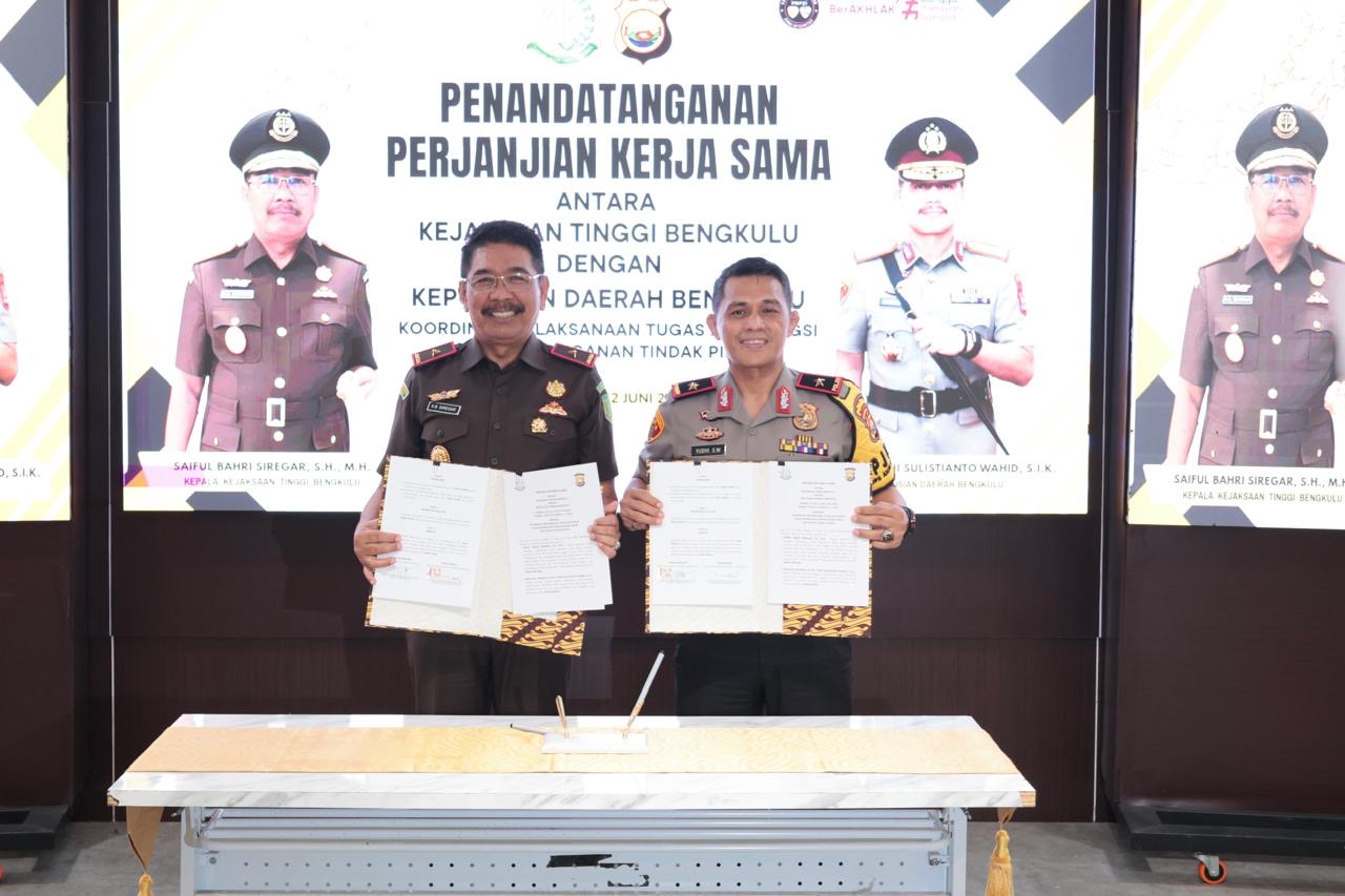 Kapolda Bengkulu dan Kajati Sepakat Satu Komando, MoU Penegakan Hukum Ditandatangani