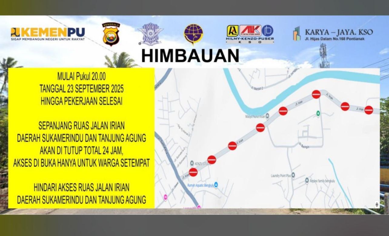 Ditutup Total! Hindari Jalan Ini Bagi Pengendara di Bengkulu