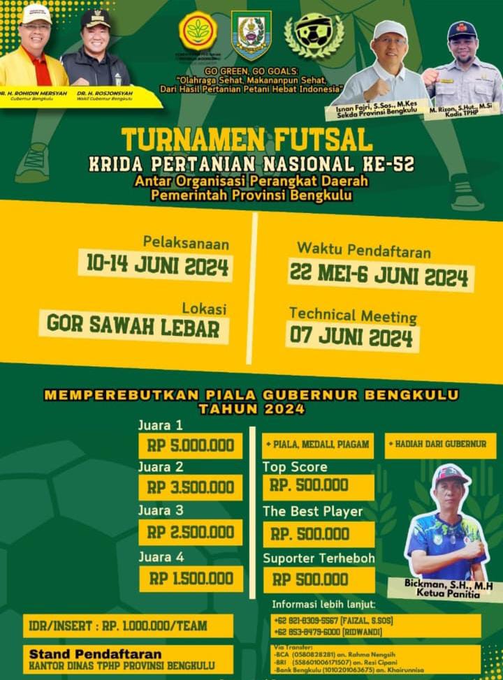 Dinas TPHP Provinsi Bengkulu Gelar Turnamen Futsal Piala Gubernur 2024, Catat Tanggalnya