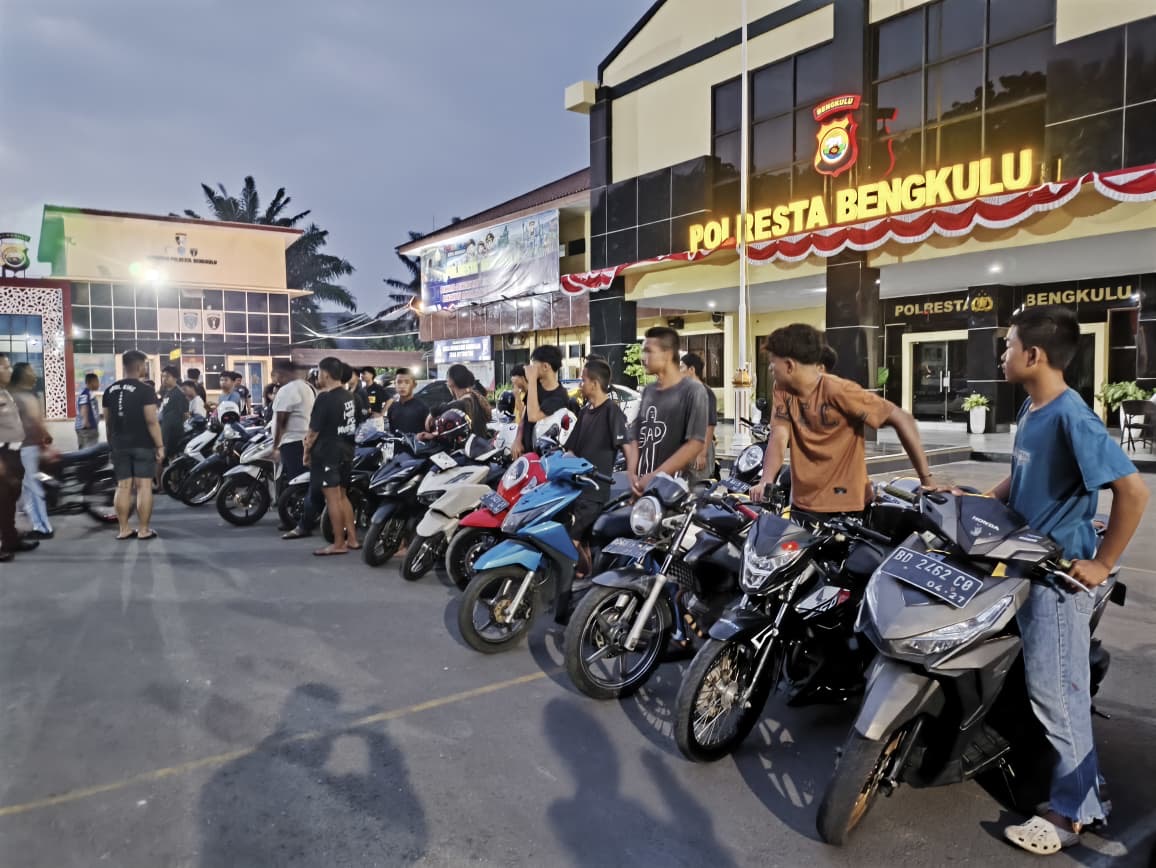 Tindak Lanjuti Laporan Call Center 110, Polresta Bengkulu Sita 60 Motor Pelaku Balap Liar di Tapak Paderi