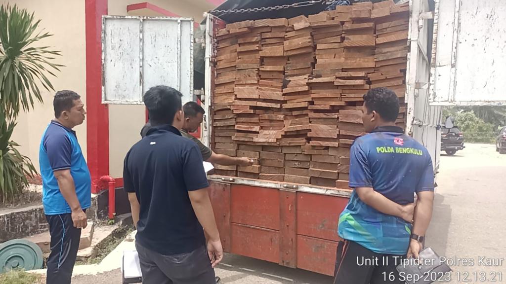 Pengiriman 9 Kubik Kayu Meranti Merah ke Pulau Jawa Digagalkan Polres Kaur