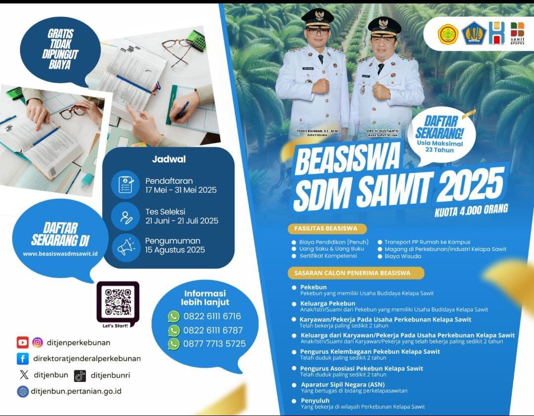 Program Beasiswa Sawit Kembali Dibuka, Distan Seluma Ajak Anak Petani Segera Daftar