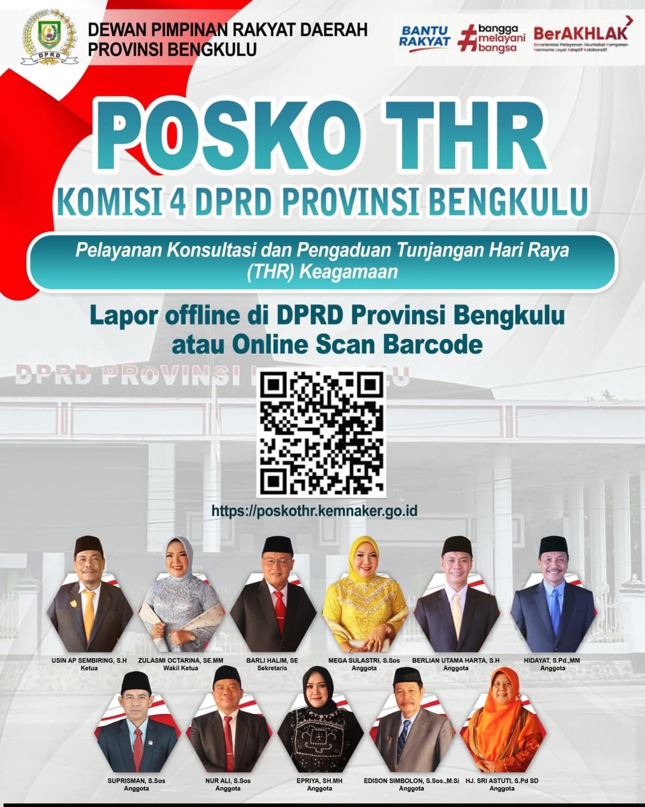 Kawal THR 2026, Komisi IV DPRD Bengkulu Sediakan QR Code Pengaduan Online