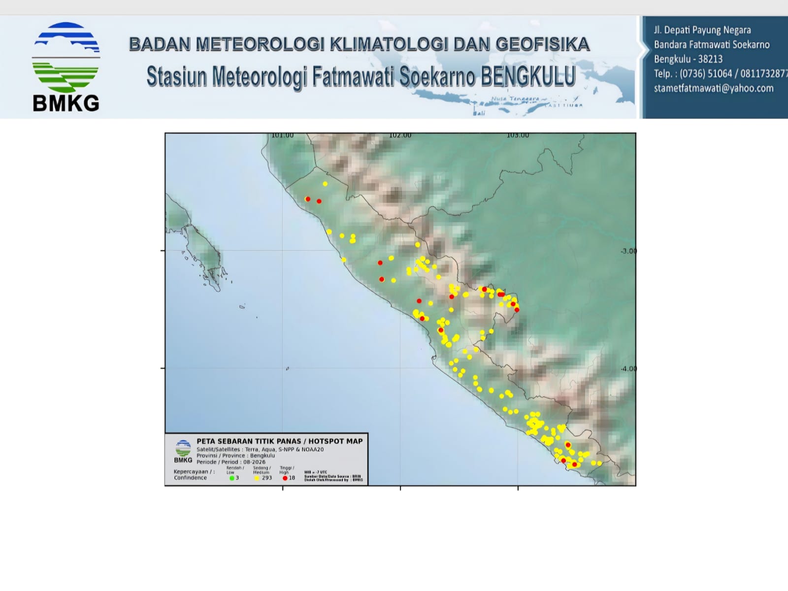 295 Hotspot Terdeteksi, BMKG Ingatkan Warga Bengkulu Waspada Karhutla