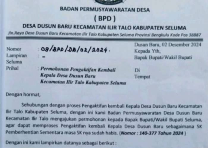 BPD Dusun Baru Minta Kades Ibran Diaktifkan Kembali, Namun Masyarakat Menolak