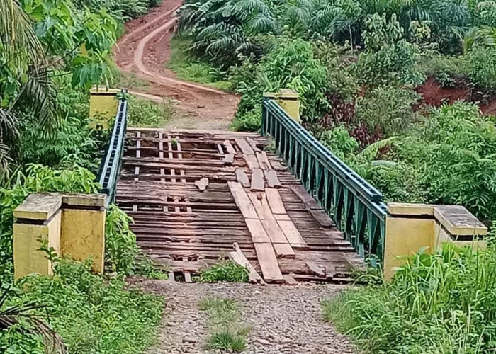 Jembatan Penghubung Desa Air Melancar-Talang Durian Rusak Parah, Akses Pelajar ke Sekolah Terganggu