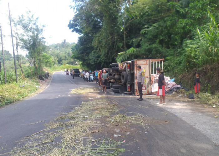 Kecelakaan Tunggal, Truk Bermuatan Barang Terguling di Jalan Lintas Kepahiang-Curup