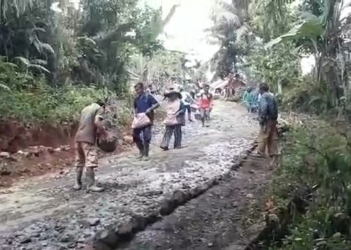 Tak Kunjung Diperbaiki, Warga Desa Ulak Lebar Gotong Royong Perbaiki Jalan Rusak