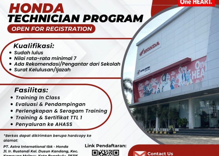 Astra Motor Bengkulu Buka Pendaftaran Honda Technical Program