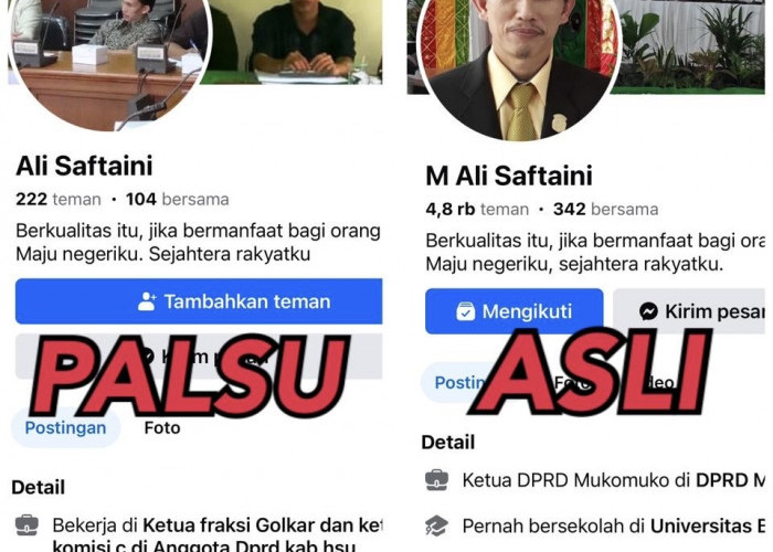 Hati-hati Penipuan! Ada Akun Facebook Palsu Mengatasnamakan Ketua DPRD Mukomuko 