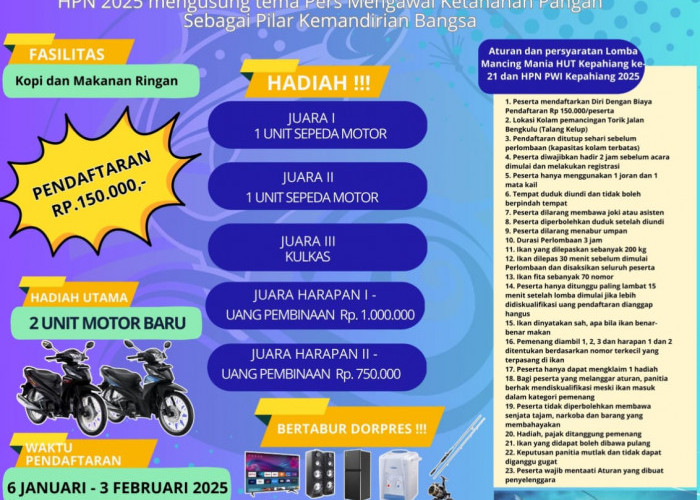 HUT ke-21 Kepahiang dan HPN 2025, PWI Gelar Lomba Mancing Ikan Mas Bertabur Hadiah