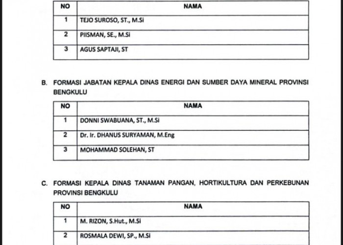 3 Besar Lelang Jabatan, Berikut 9 ASN Calon Kepala OPD Pemprov Bengkulu 