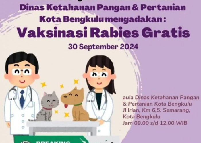 Vaksinasi Rabies Gratis Digelar Besok di Kantor DKPP Kota Bengkulu, Tersedia 500 Dosis