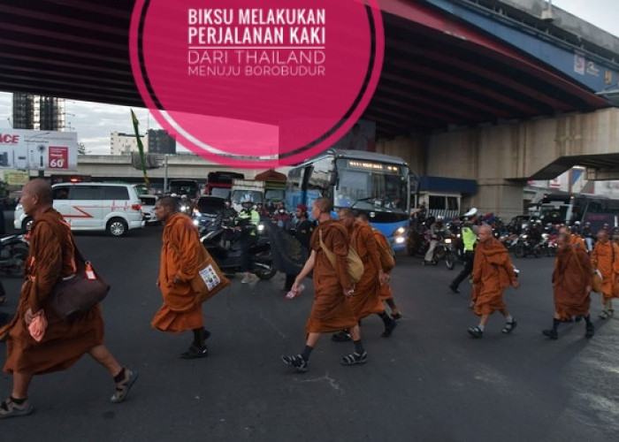 Jalan Kaki, 32 Biksu Beberapa Negara dari Thailand Menuju Candi Borobudur Indonesia 