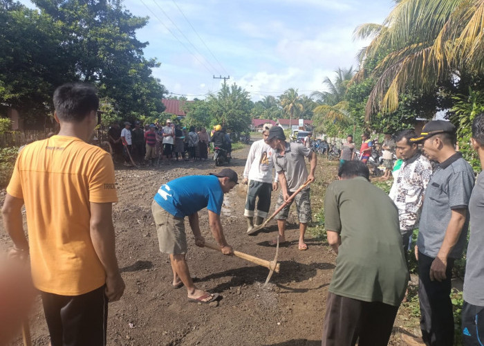 Camat Ilir Talo dan Masyarakat Dusun Baru, Gotong Royong Perbaiki Jalan Berlubang 