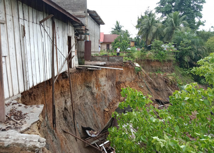Longsor, Belasan Rumah warga Lubuk Gedang Terancam Terjun ke Sungai