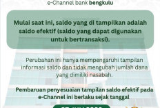 Bank Bengkulu Perbarui Tampilan Saldo di e-Channel, Kini Menampilkan Saldo Efektif untuk Transaksi Nasabah