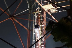 Viral! Aksi Nekat Wanita Panjat Tower di Kelurahan Pensiunan Kepahiang Jadi Tontonan Warga